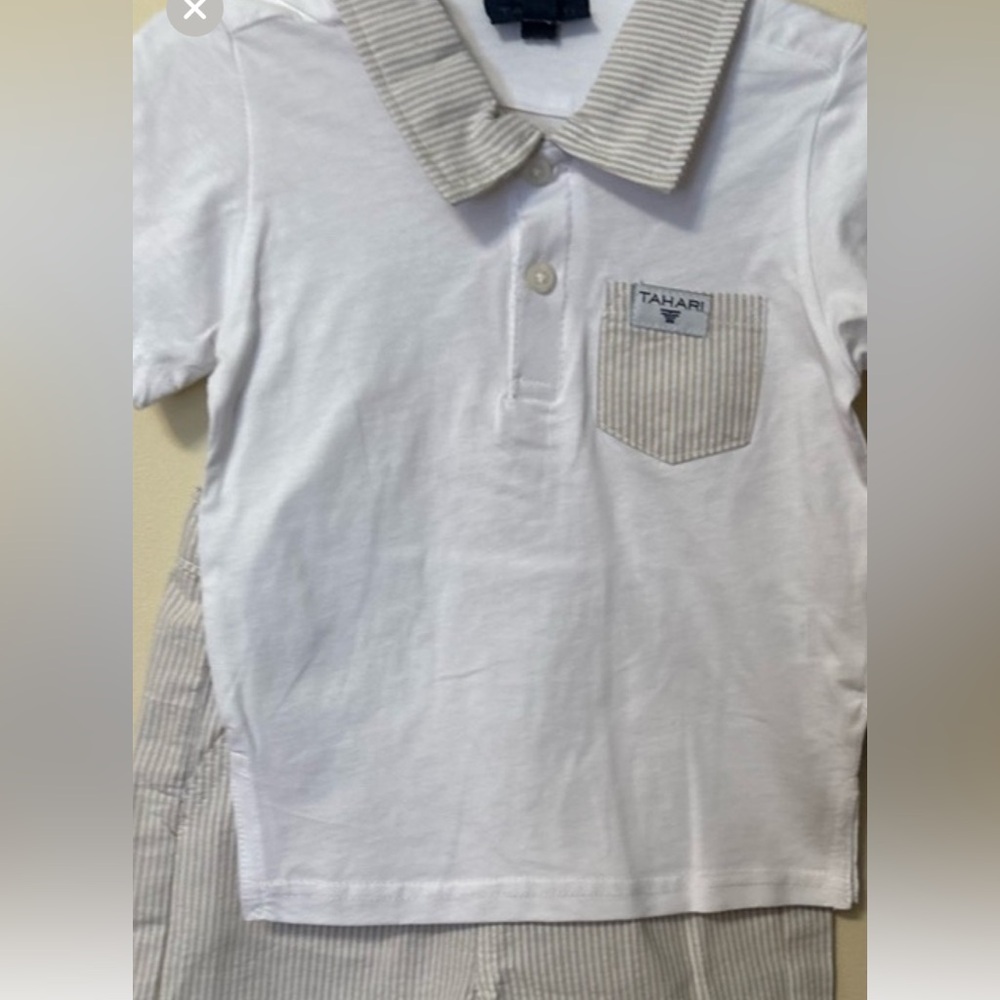 Tahari Kids Polo Shirt in White with Gray Accents